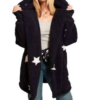 NEW JILL MARTIN sherpa embroirdered lounger hoodie in navy/white